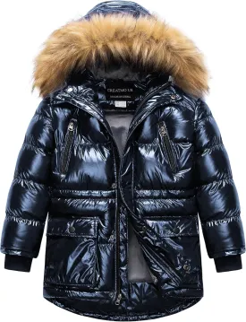 CREATMO US Boy's Winter Parka Water Resistant Hooded Puffer Fleece Lined Jackets Coats