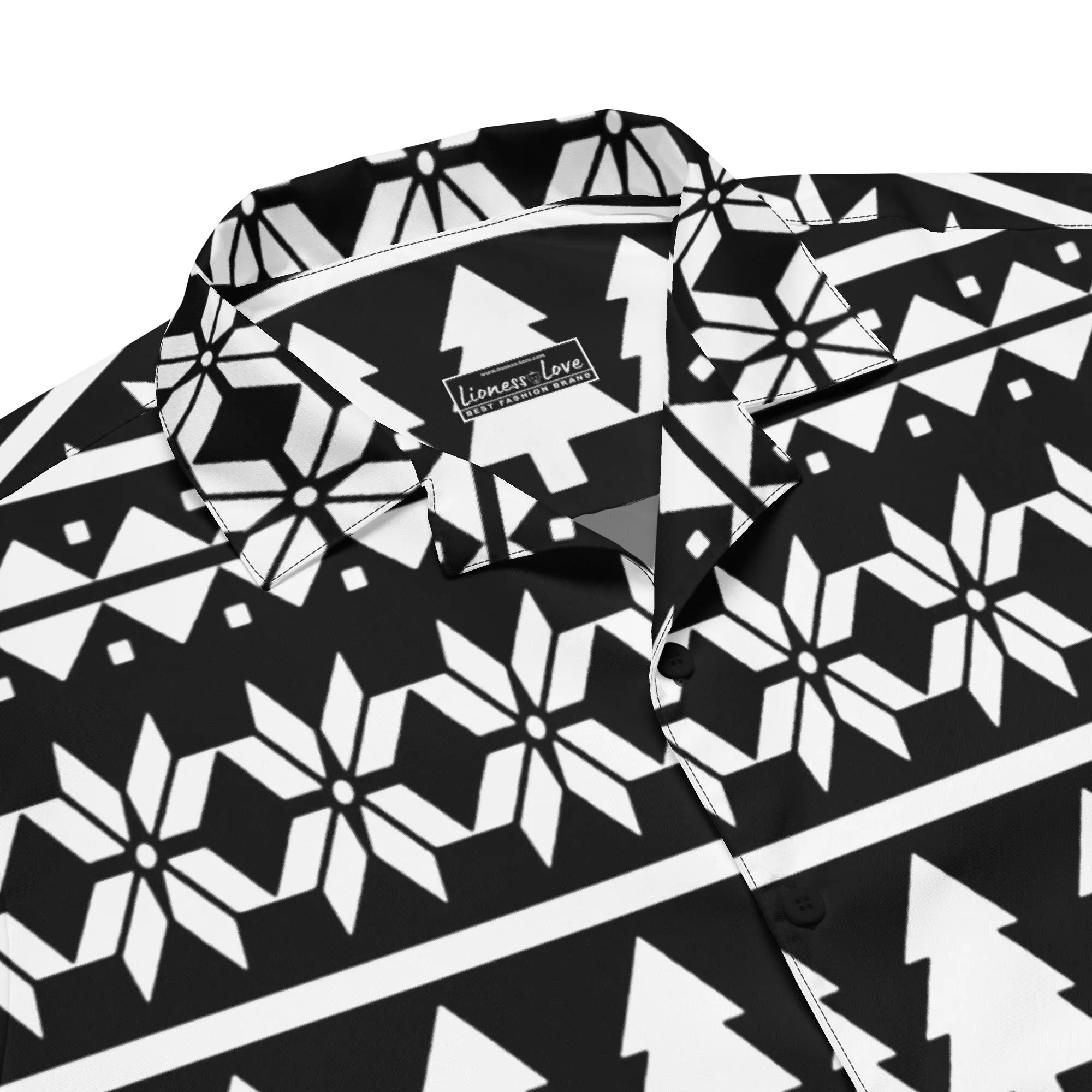 Festive Black & White Unisex Button Shirt, Perfect Holiday Style, lioness-love