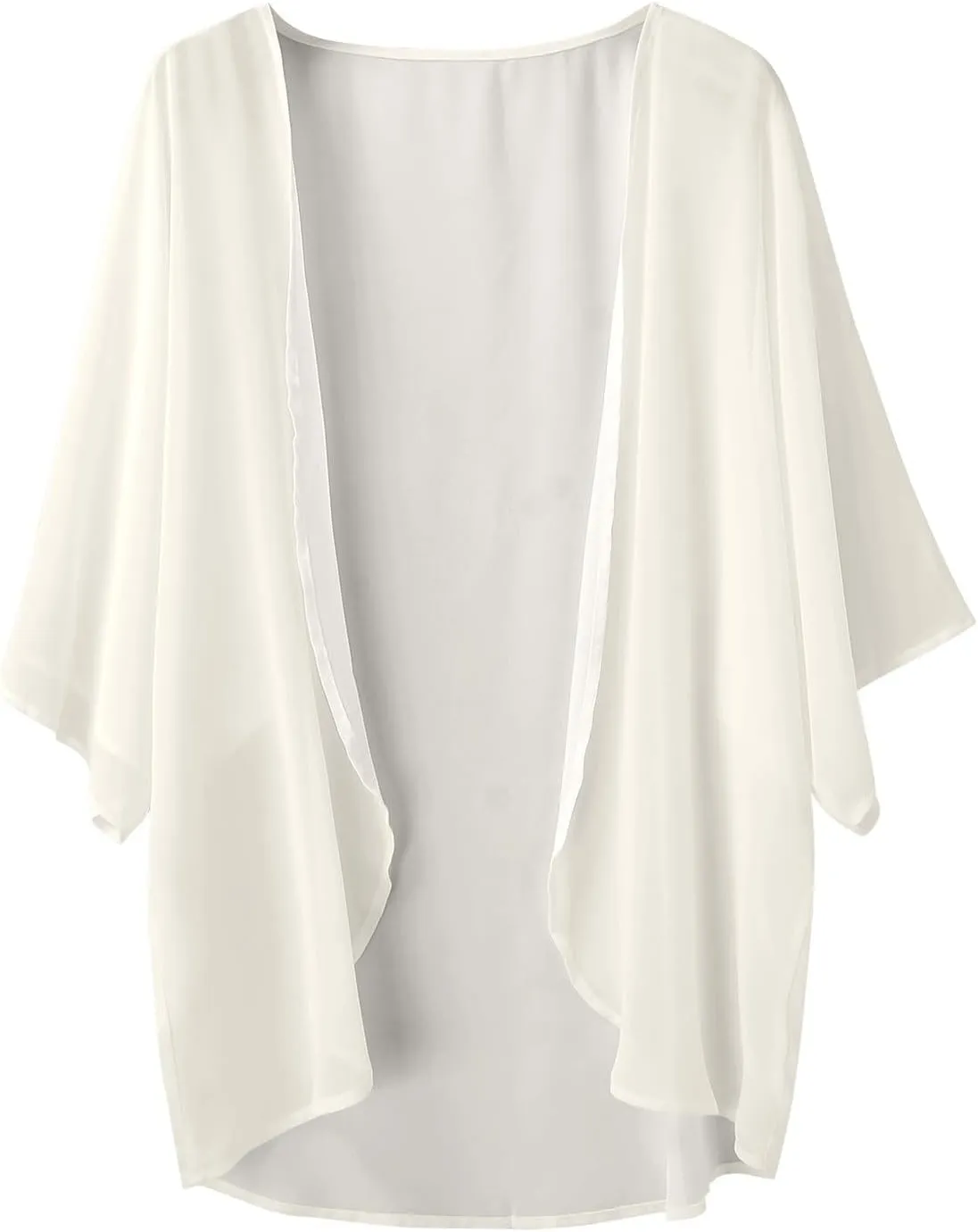Kimono Cardigans for Women Dressy Solid 3/4 Sleeve Chiffon Open Front Lightweight Summer Cardigan Sheer Beach Cover Up