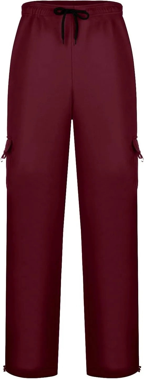 Men's Heavyweight Cargo Fleece Sweatpants Athletic Running Fashion Trousers Drawstring Loose Fit Joggers with Pockets