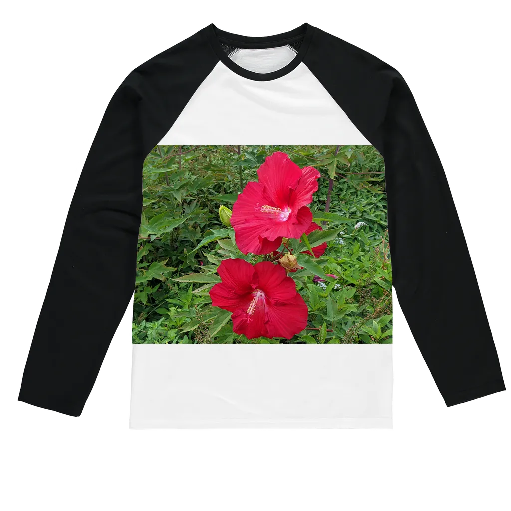 Red Flowers Sublimation Baseball Long Sleeve T-Shirt