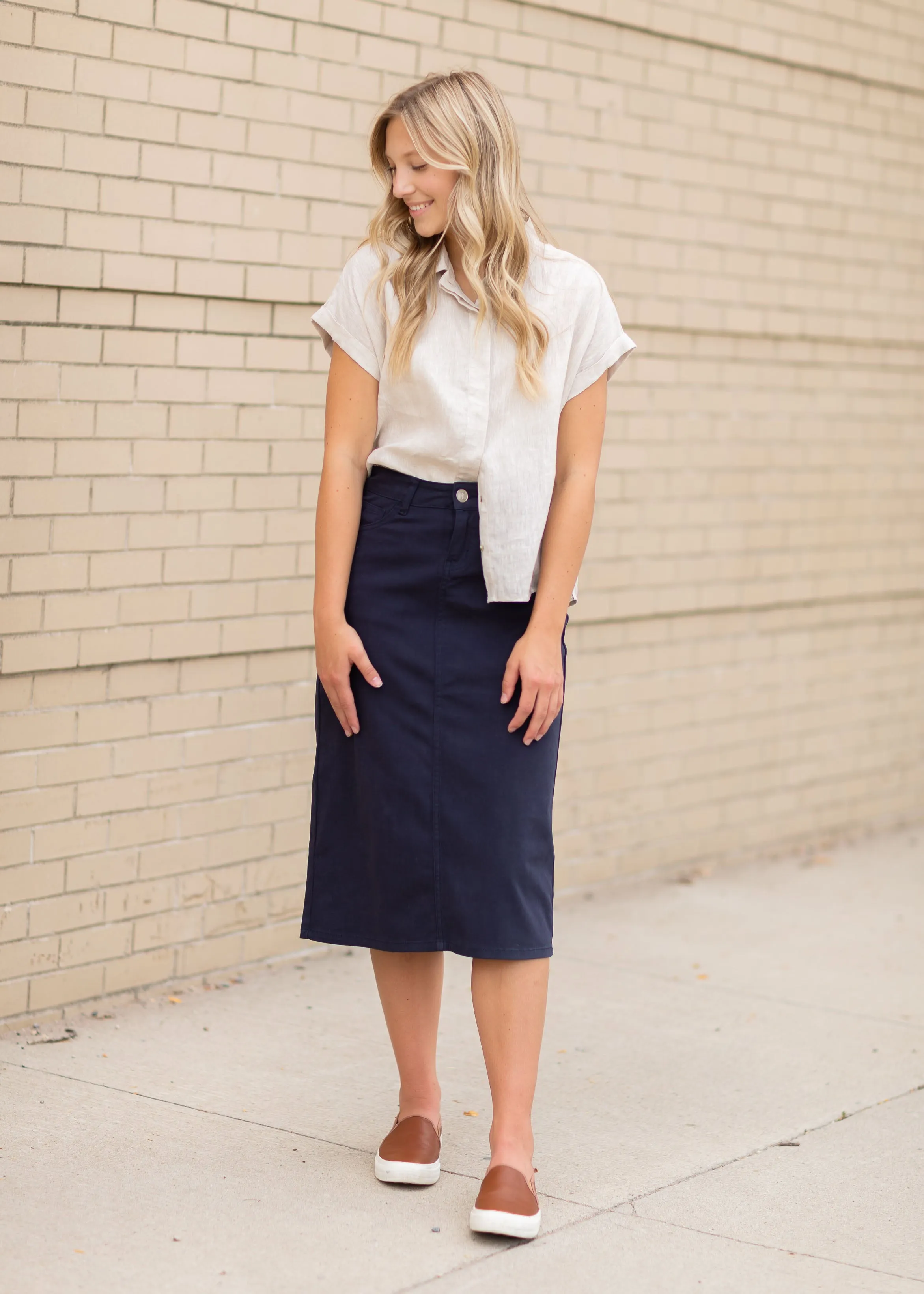 Remi Navy Night Denim Midi Skirt - FINAL SALE