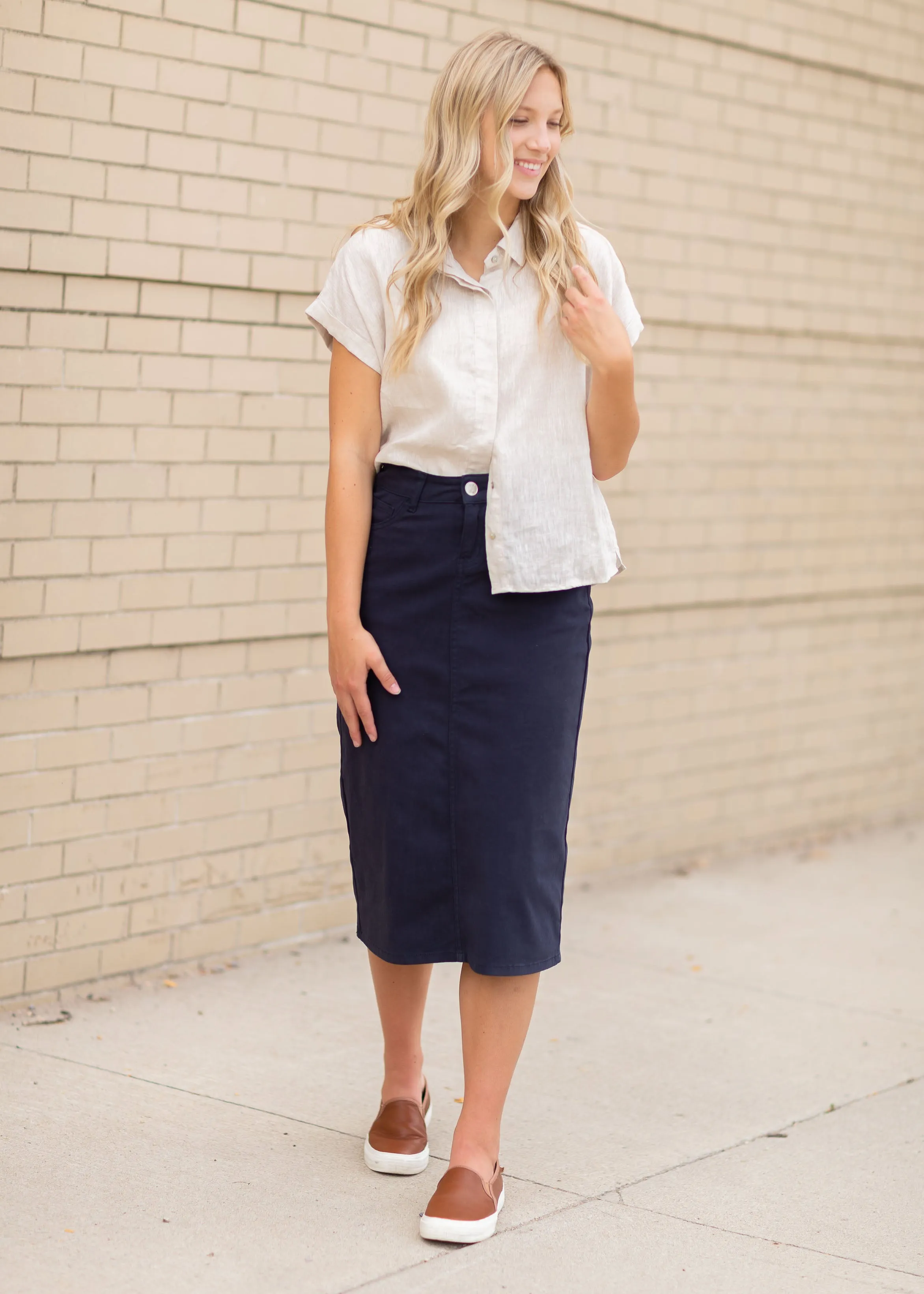 Remi Navy Night Denim Midi Skirt - FINAL SALE