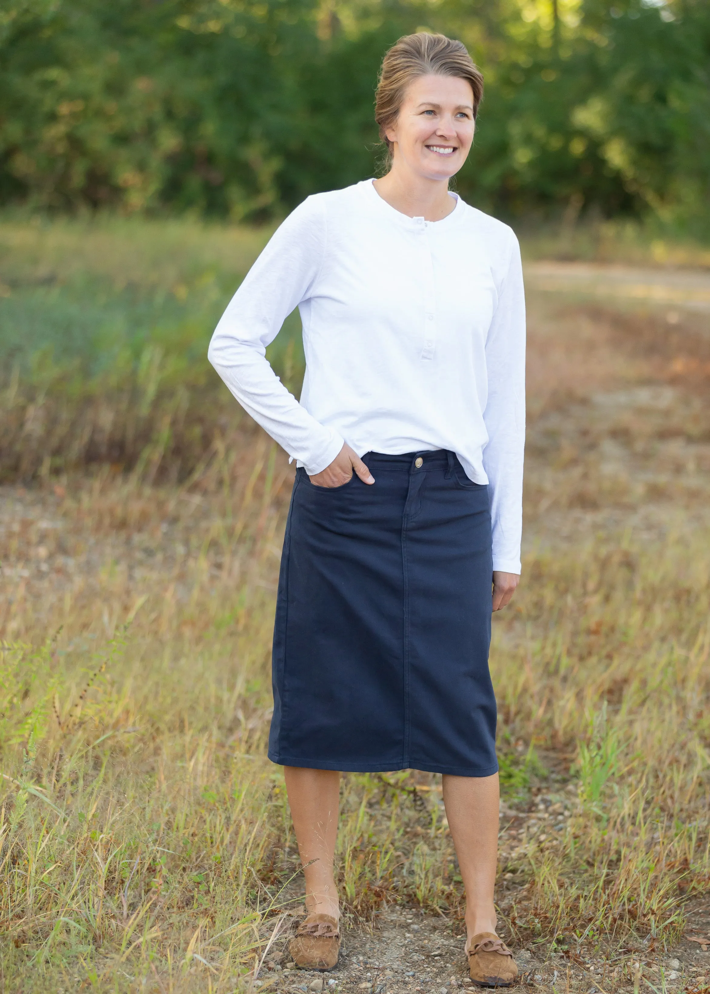 Remi Navy Night Denim Midi Skirt - FINAL SALE