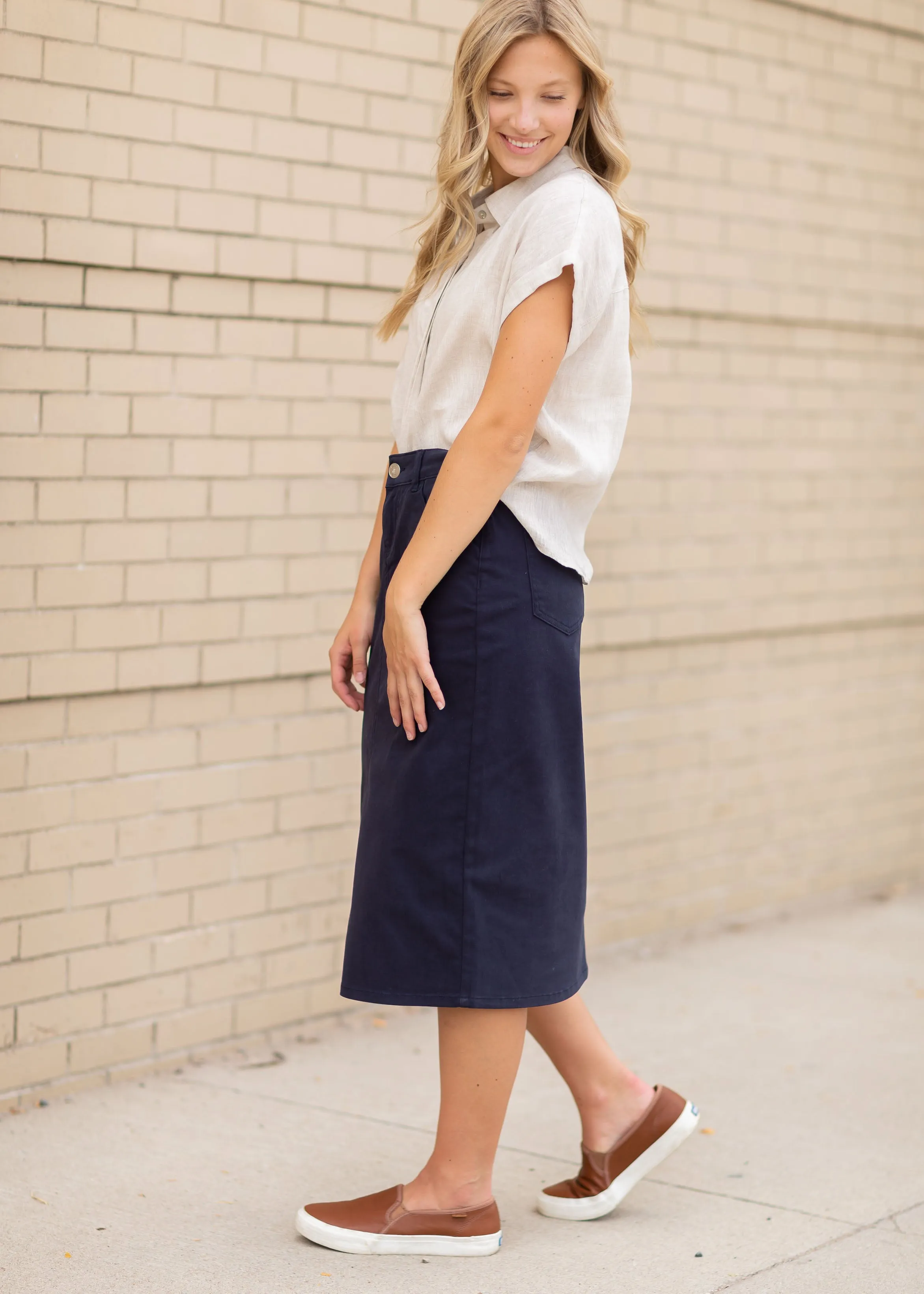 Remi Navy Night Denim Midi Skirt - FINAL SALE
