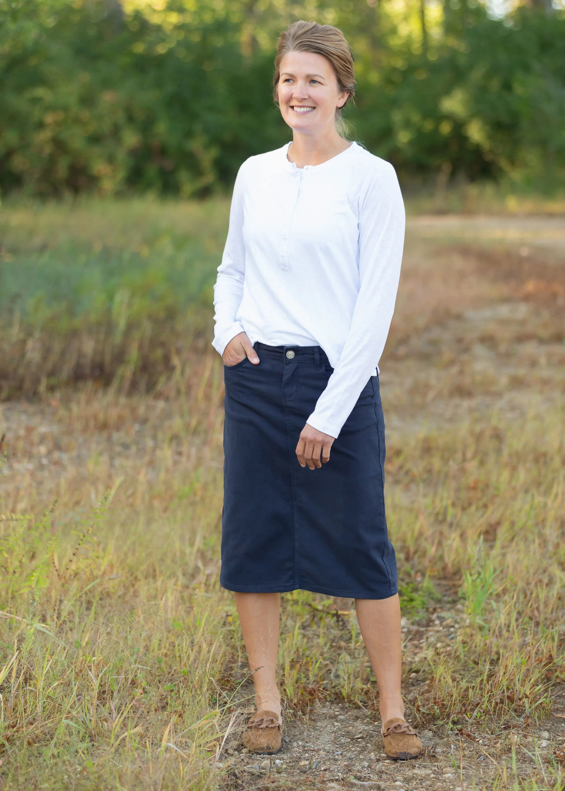 Remi Navy Night Denim Midi Skirt - FINAL SALE