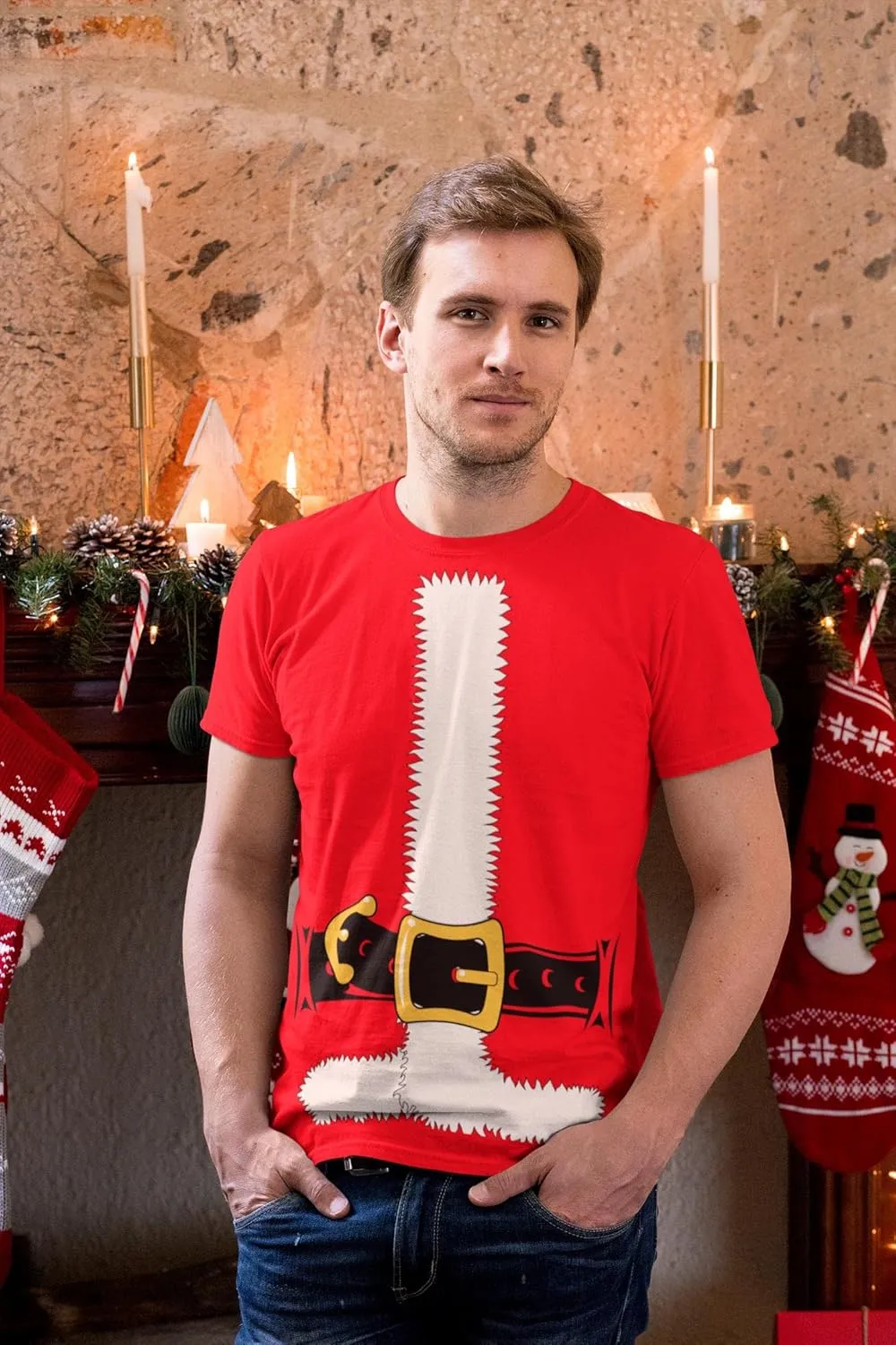 Santa Jacket Christmas Costume Men's T-Shirt | Jumbo Print Christmas Eve Family Matching Santa Elf