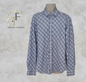 Ted Baker Mens Long Sleeve Blue & White Check Shirt. Size 6
