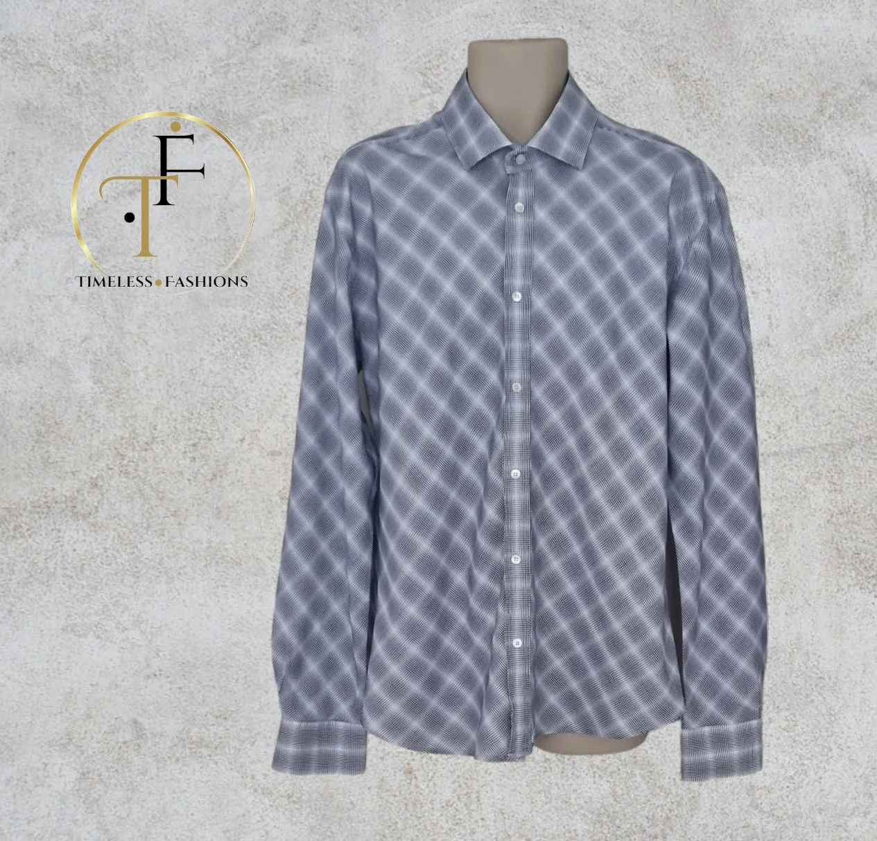 Ted Baker Mens Long Sleeve Blue & White Check Shirt. Size 6