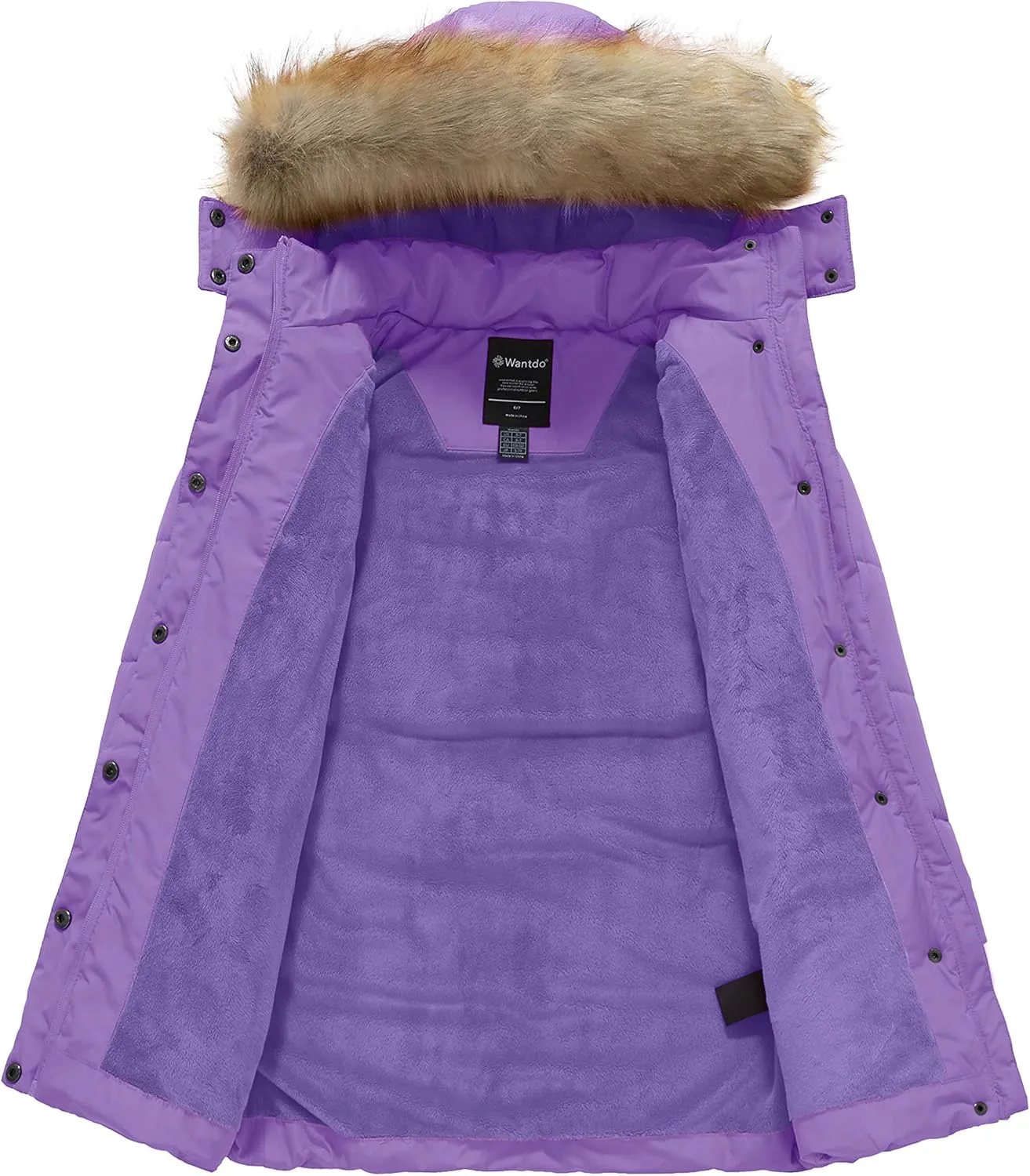 wantdo Girl's Winter Coat Long Puffer Jacket Fleece Parka with Hood Waterproof