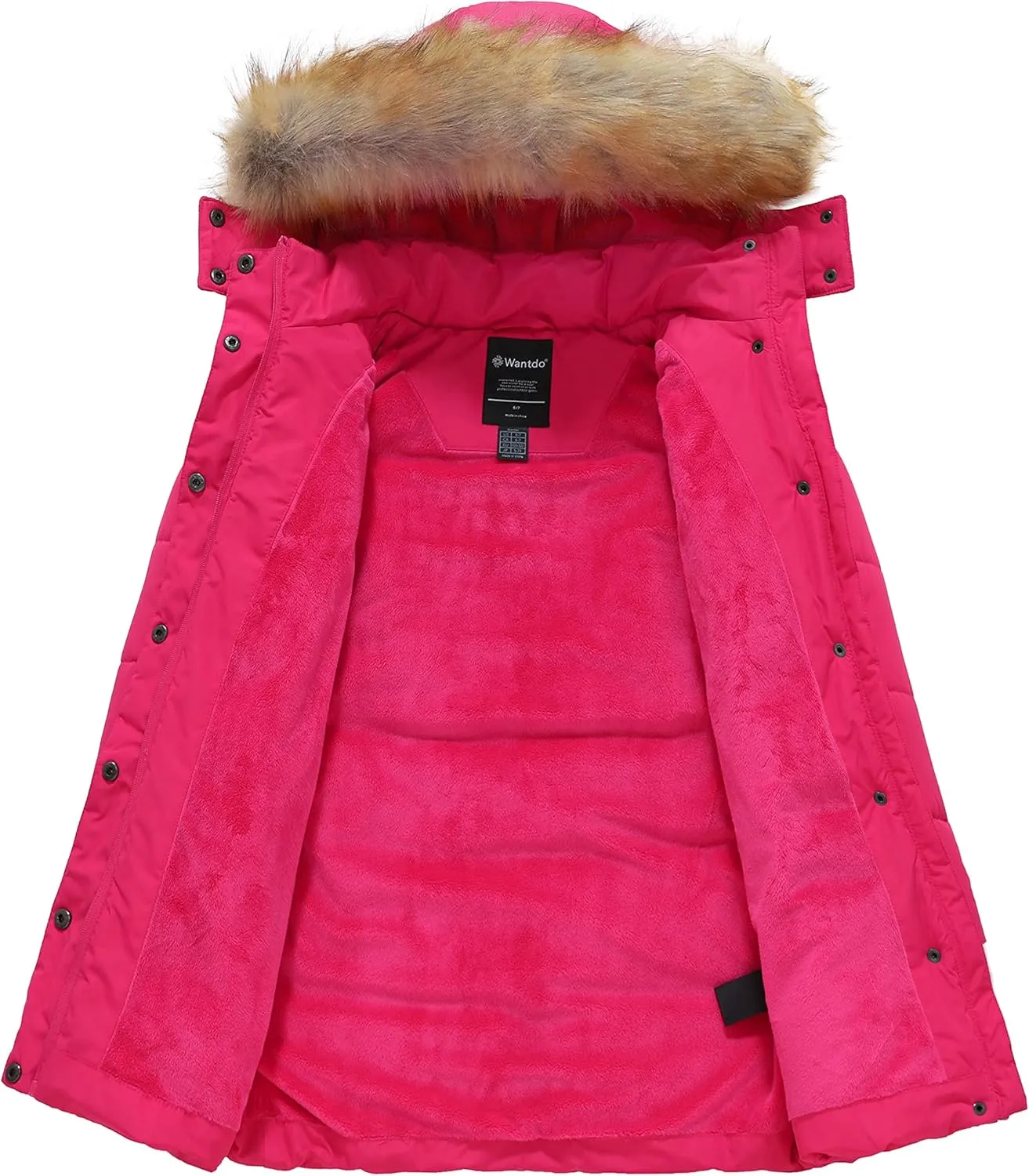 wantdo Girl's Winter Coat Long Puffer Jacket Fleece Parka with Hood Waterproof