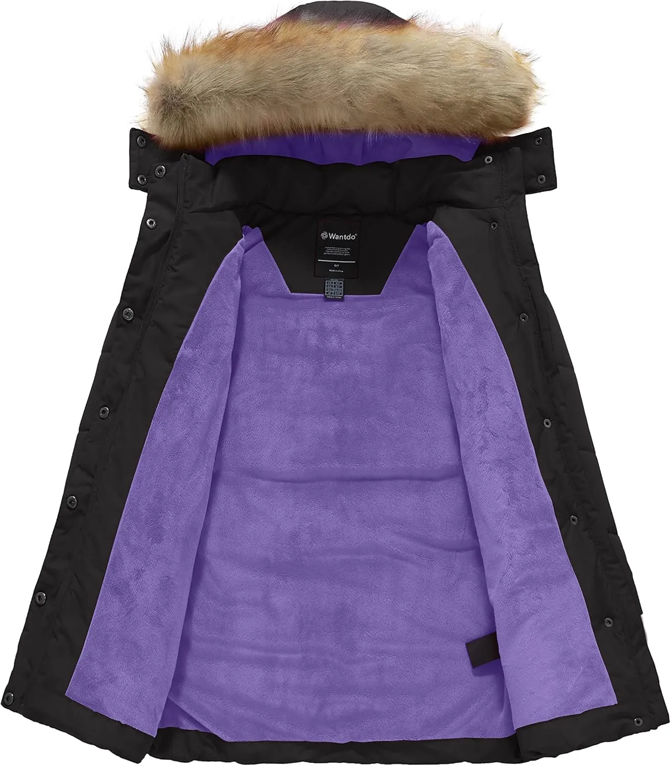 wantdo Girl's Winter Coat Long Puffer Jacket Fleece Parka with Hood Waterproof