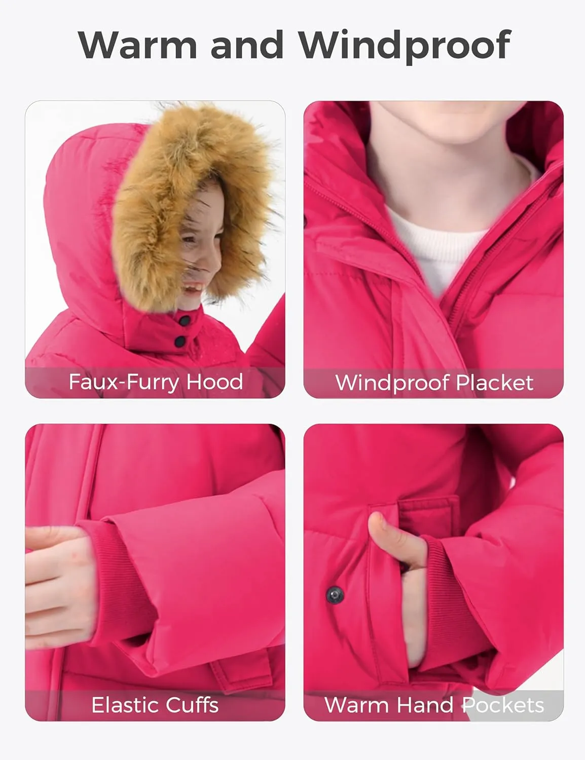 wantdo Girl's Winter Coat Long Puffer Jacket Fleece Parka with Hood Waterproof