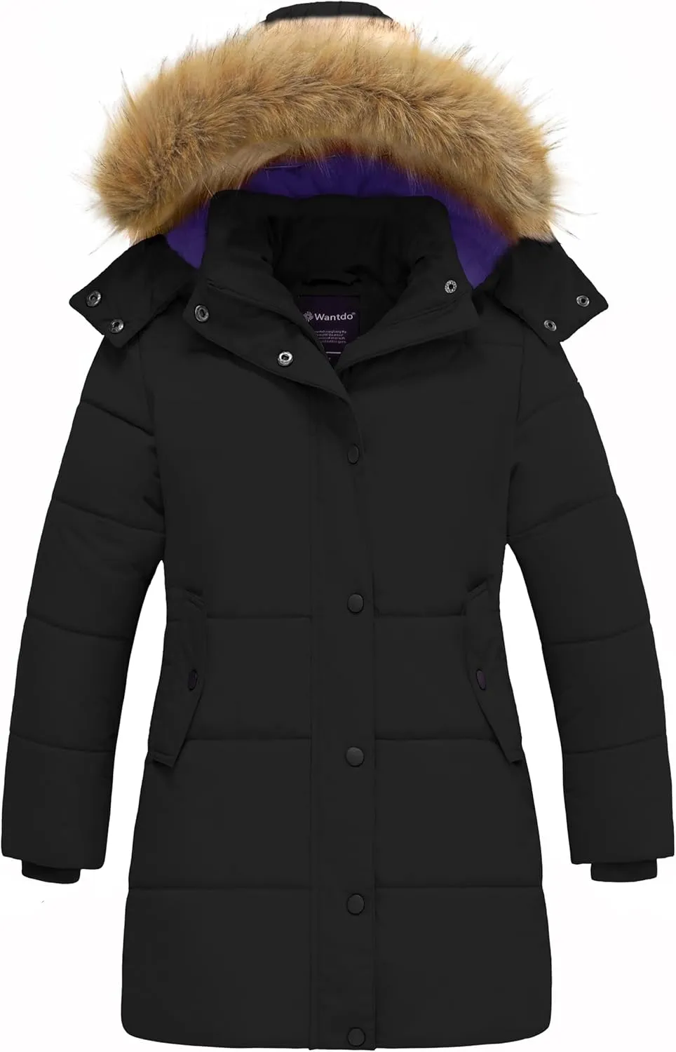 wantdo Girl's Winter Coat Long Puffer Jacket Fleece Parka with Hood Waterproof