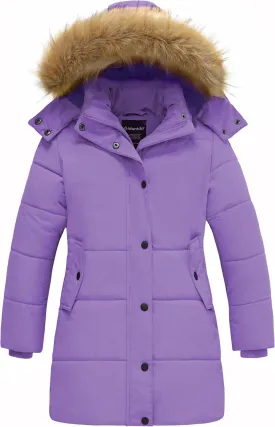 wantdo Girl's Winter Coat Long Puffer Jacket Fleece Parka with Hood Waterproof
