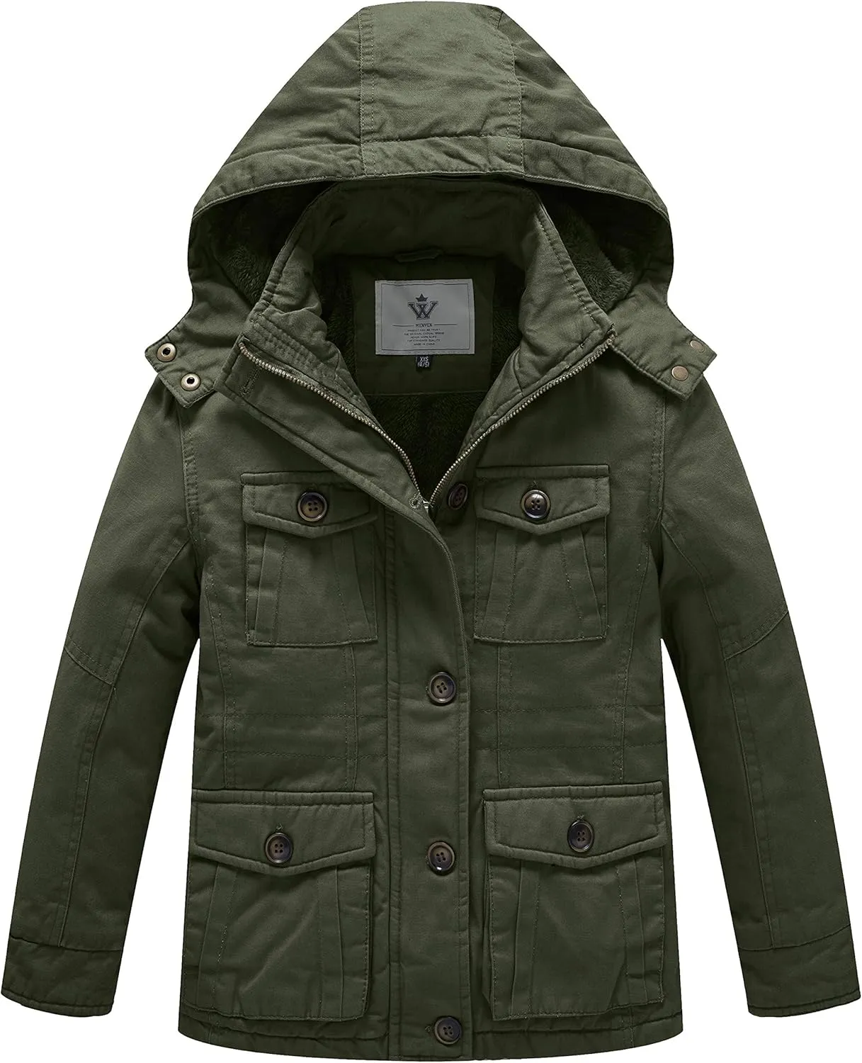WenVen Boy's & Girl's Winter Warm Sherpa Lined Parka Coat with Removable Hood