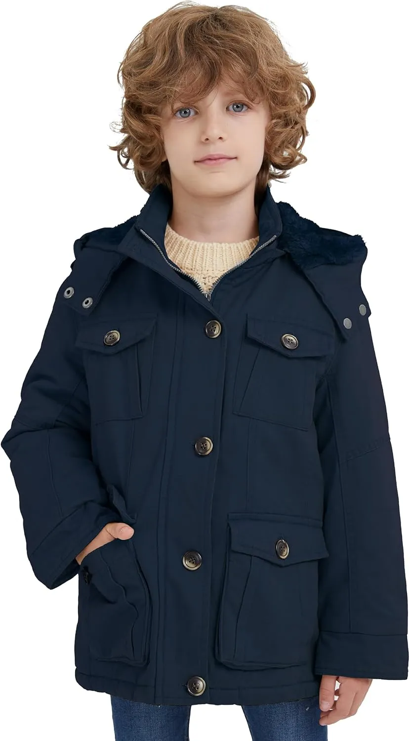 WenVen Boy's & Girl's Winter Warm Sherpa Lined Parka Coat with Removable Hood