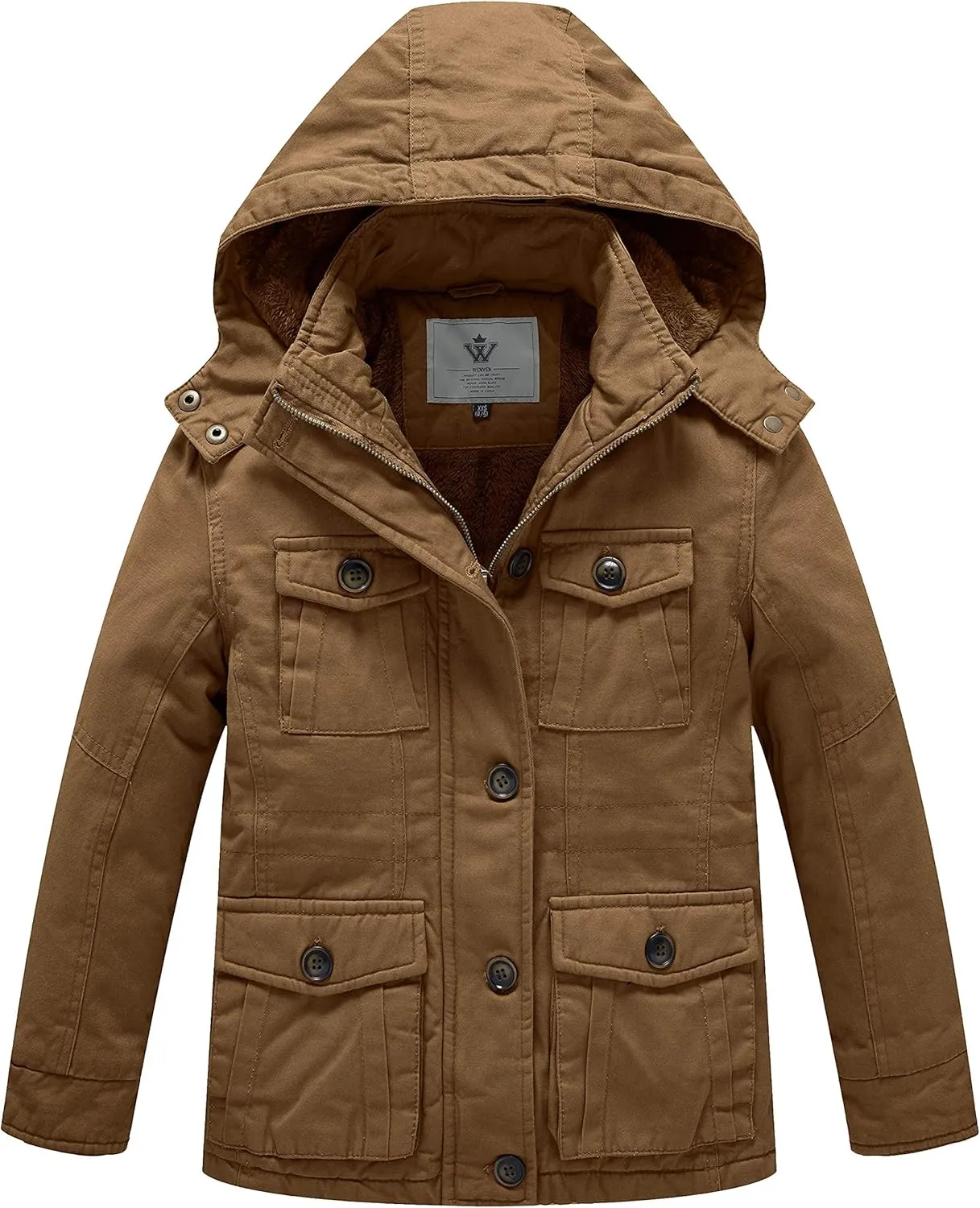 WenVen Boy's & Girl's Winter Warm Sherpa Lined Parka Coat with Removable Hood