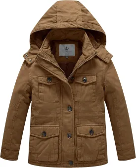 WenVen Boy's & Girl's Winter Warm Sherpa Lined Parka Coat with Removable Hood