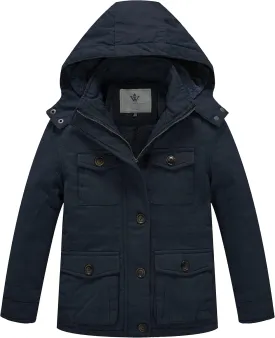 WenVen Boy's & Girl's Winter Warm Sherpa Lined Parka Coat with Removable Hood