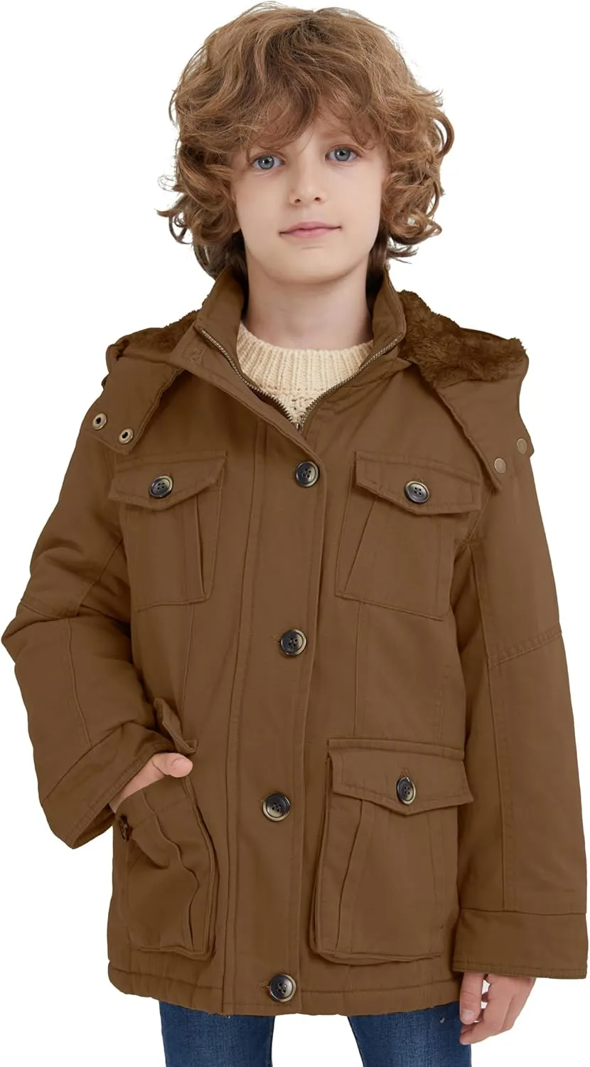 WenVen Boy's & Girl's Winter Warm Sherpa Lined Parka Coat with Removable Hood