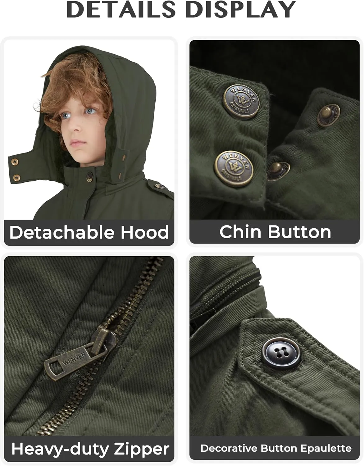 WenVen Boy's & Girl's Winter Warm Sherpa Lined Parka Coat with Removable Hood