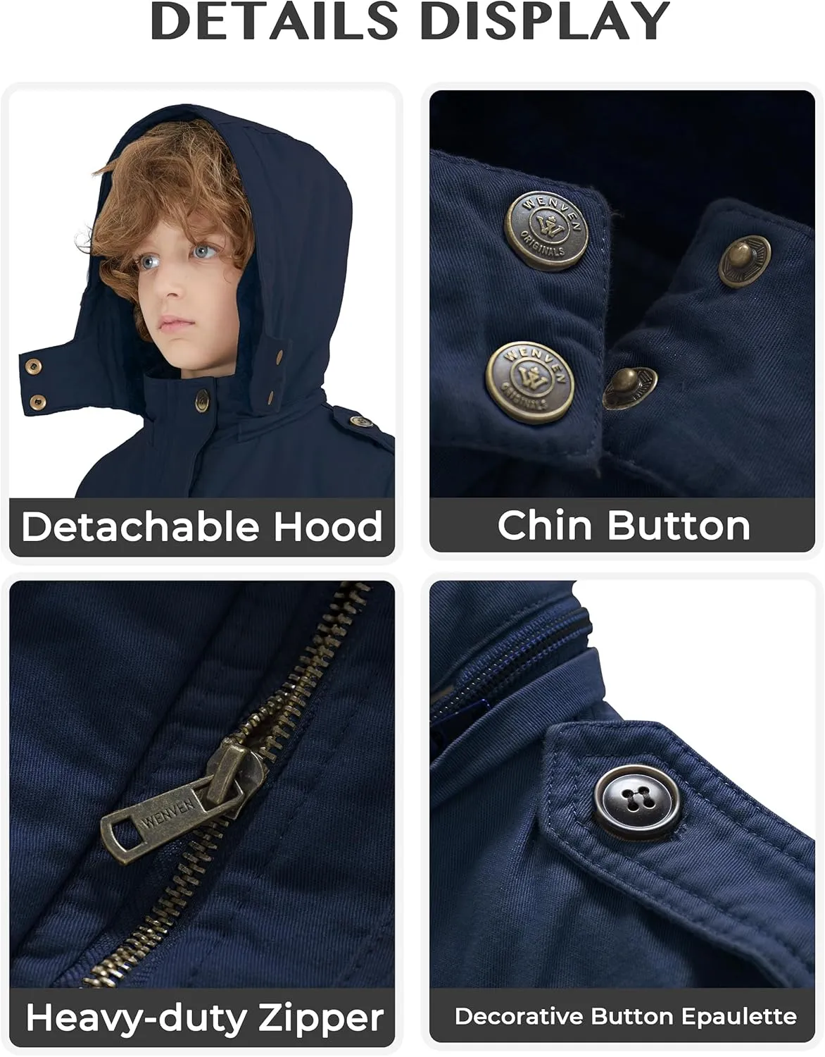 WenVen Boy's & Girl's Winter Warm Sherpa Lined Parka Coat with Removable Hood