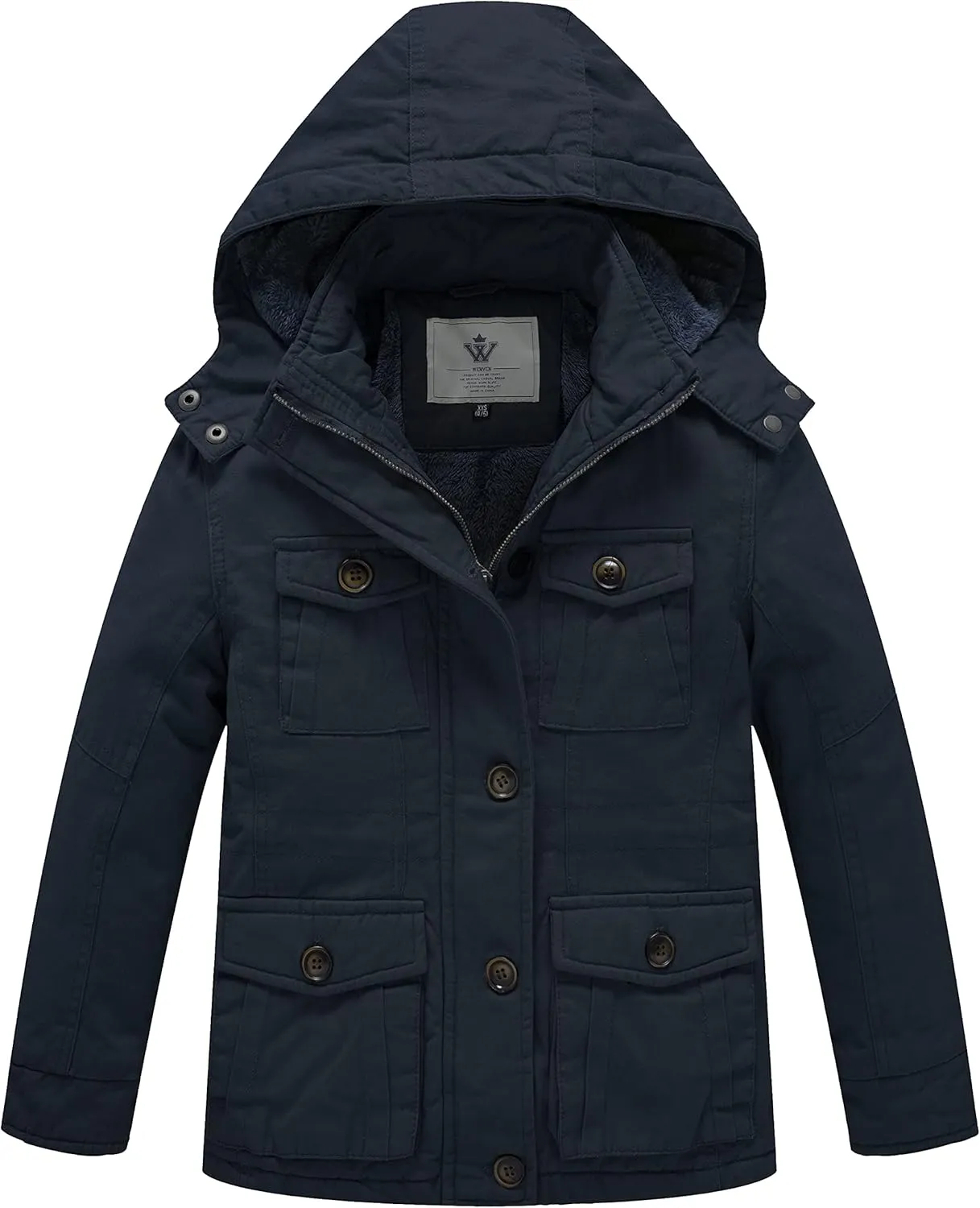 WenVen Boy's & Girl's Winter Warm Sherpa Lined Parka Coat with Removable Hood