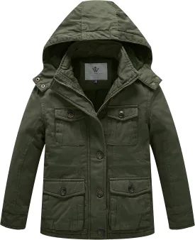 WenVen Boy's & Girl's Winter Warm Sherpa Lined Parka Coat with Removable Hood